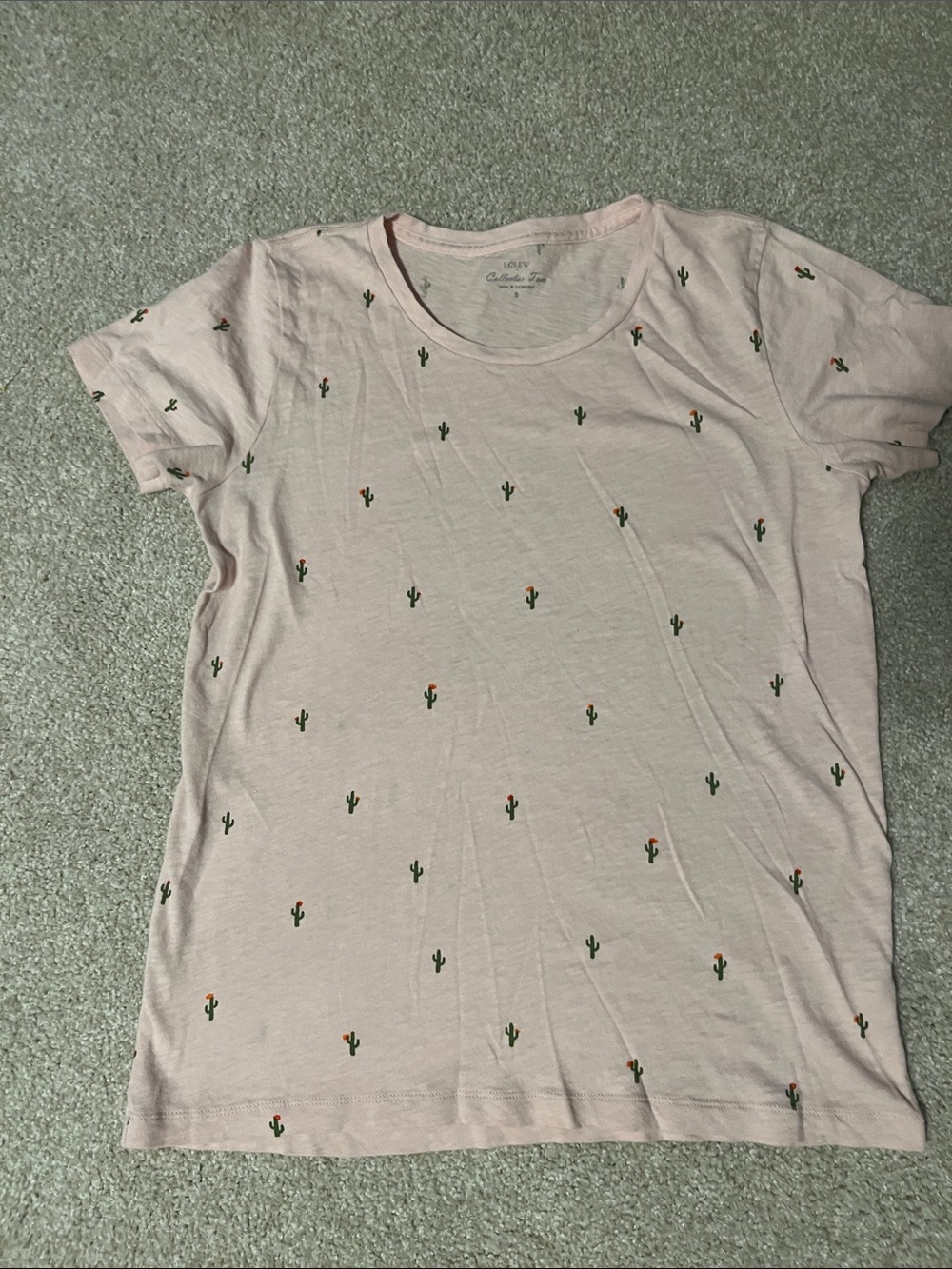 J Crew Collector Tee Light Pink Cactus Print Short Sleeve size S